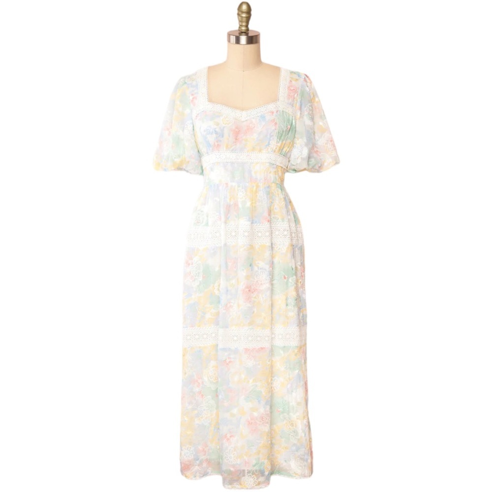 NWT Greylin Embroidered Floral Midi Dress with Lace - Size Small